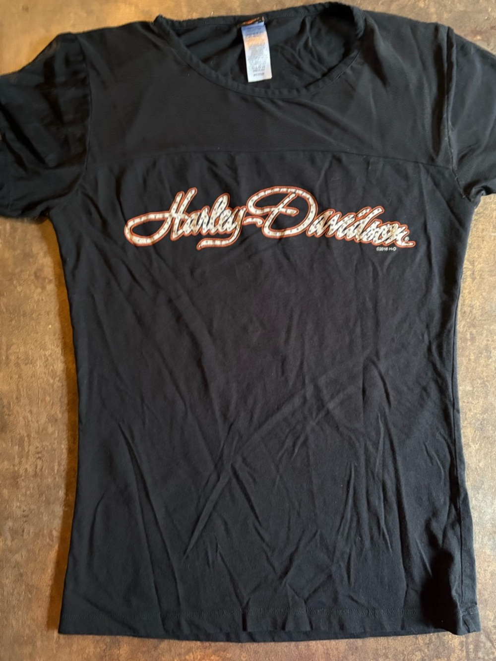 Harley-Davidson Black Tee with White and Orange Script Logo